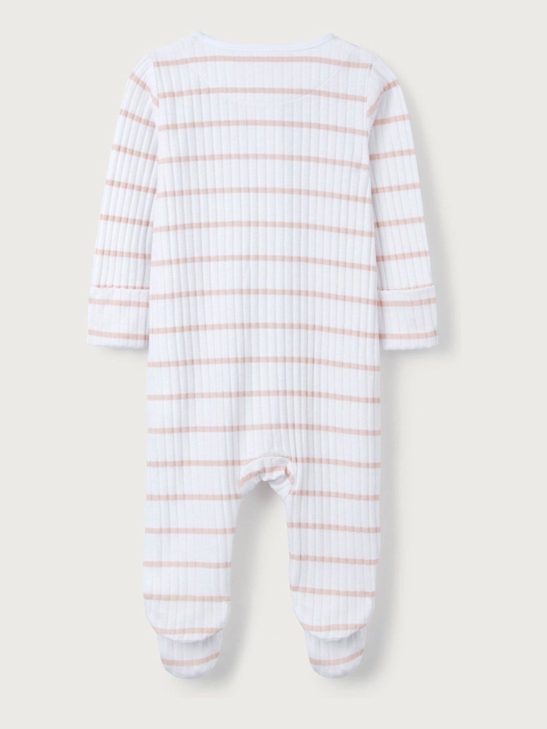 The White Company Pink Cotton Stripe Rib Sleepsuit image 4