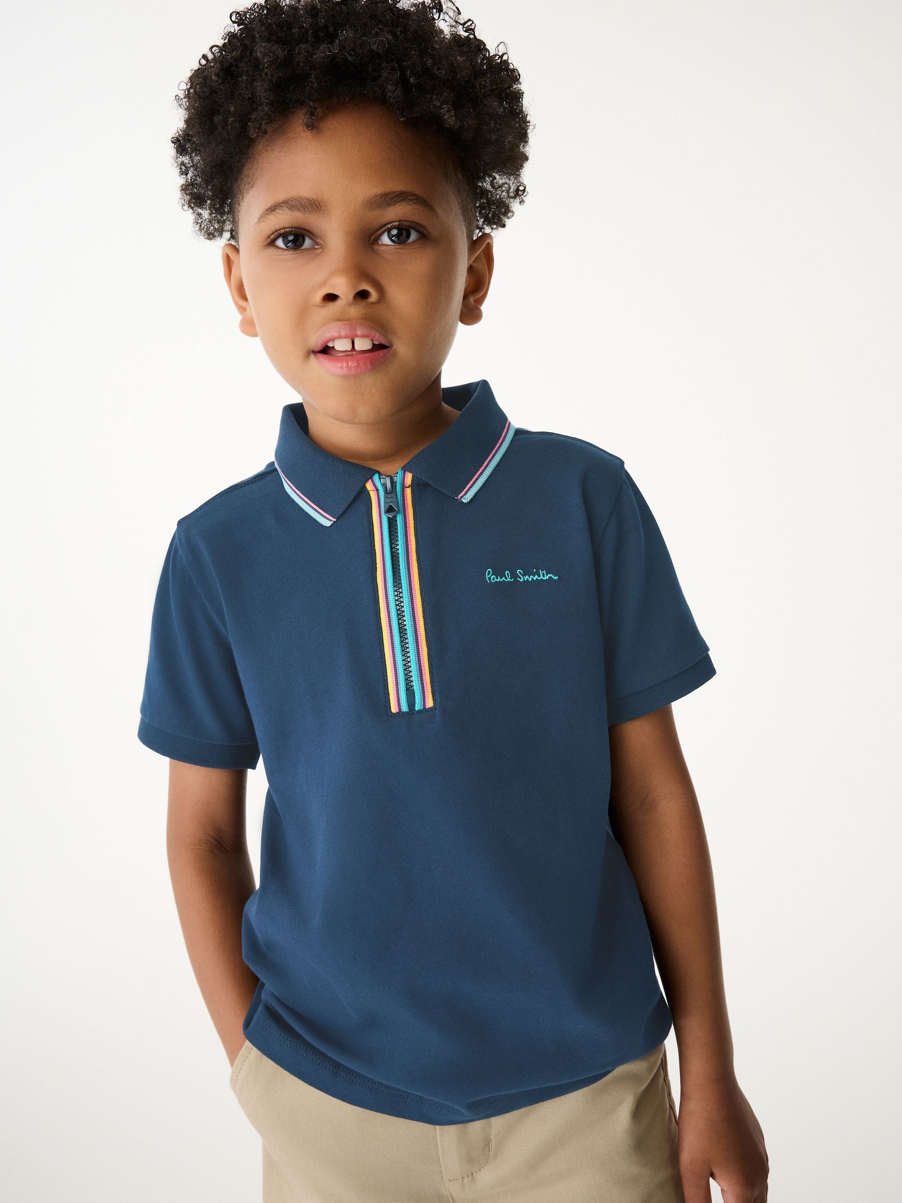 Dsiney Kidz - Paul Smith Junior Navy Short Sleeve Artist Quarter Zip Polo Shirt image 1