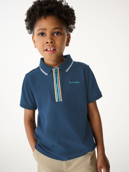 Dsiney Kidz - Paul Smith Junior Navy Short Sleeve Artist Quarter Zip Polo Shirt image 1