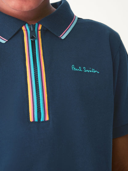 Dsiney Kidz - Paul Smith Junior Navy Short Sleeve Artist Quarter Zip Polo Shirt image 3