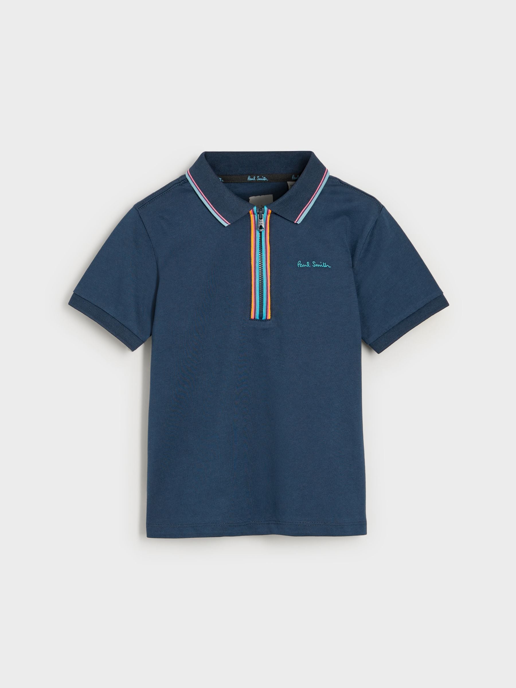 Dsiney Kidz - Paul Smith Junior Navy Short Sleeve Artist Quarter Zip Polo Shirt image 4