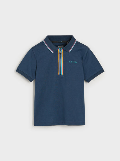 Dsiney Kidz - Paul Smith Junior Navy Short Sleeve Artist Quarter Zip Polo Shirt image 4