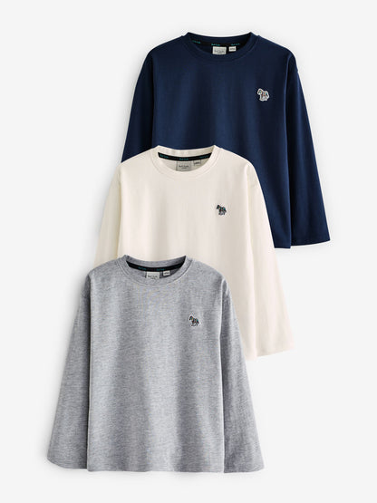 Dsiney Kidz - Paul Smith Junior Navy/Grey Signature Long Sleeve T-Shirts 3 Pack image 1