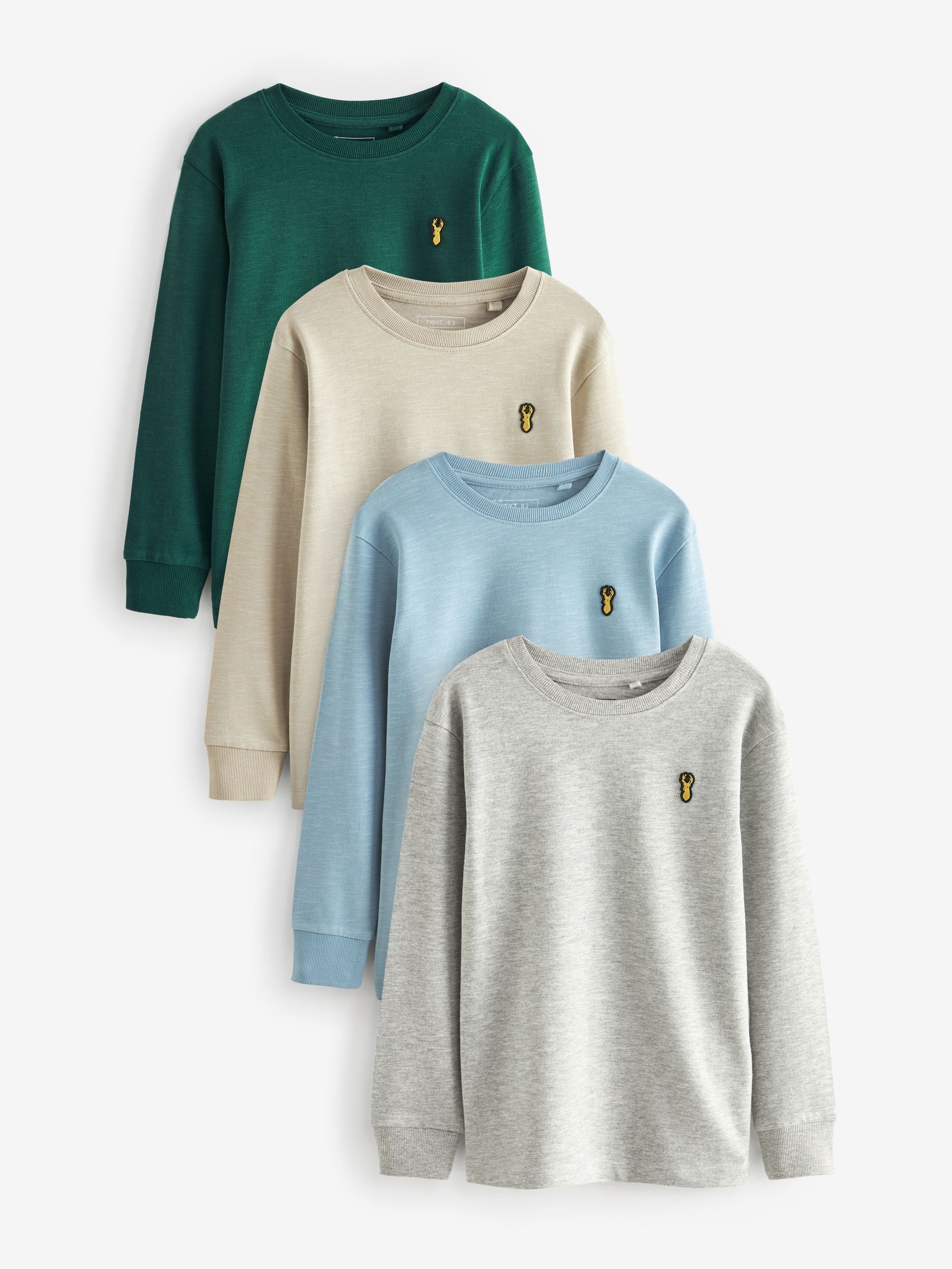 Dsiney Kidz - Blue/Green/Grey/Stone Stag Logo Long Sleeve Cosy T-Shirts 4 Pack (3-16yrs) image 1