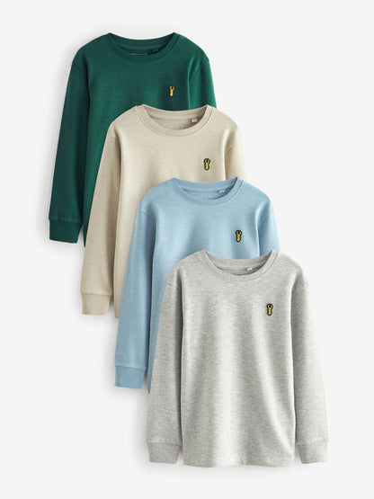 Dsiney Kidz - Blue/Green/Grey/Stone Stag Logo Long Sleeve Cosy T-Shirts 4 Pack (3-16yrs) image 1