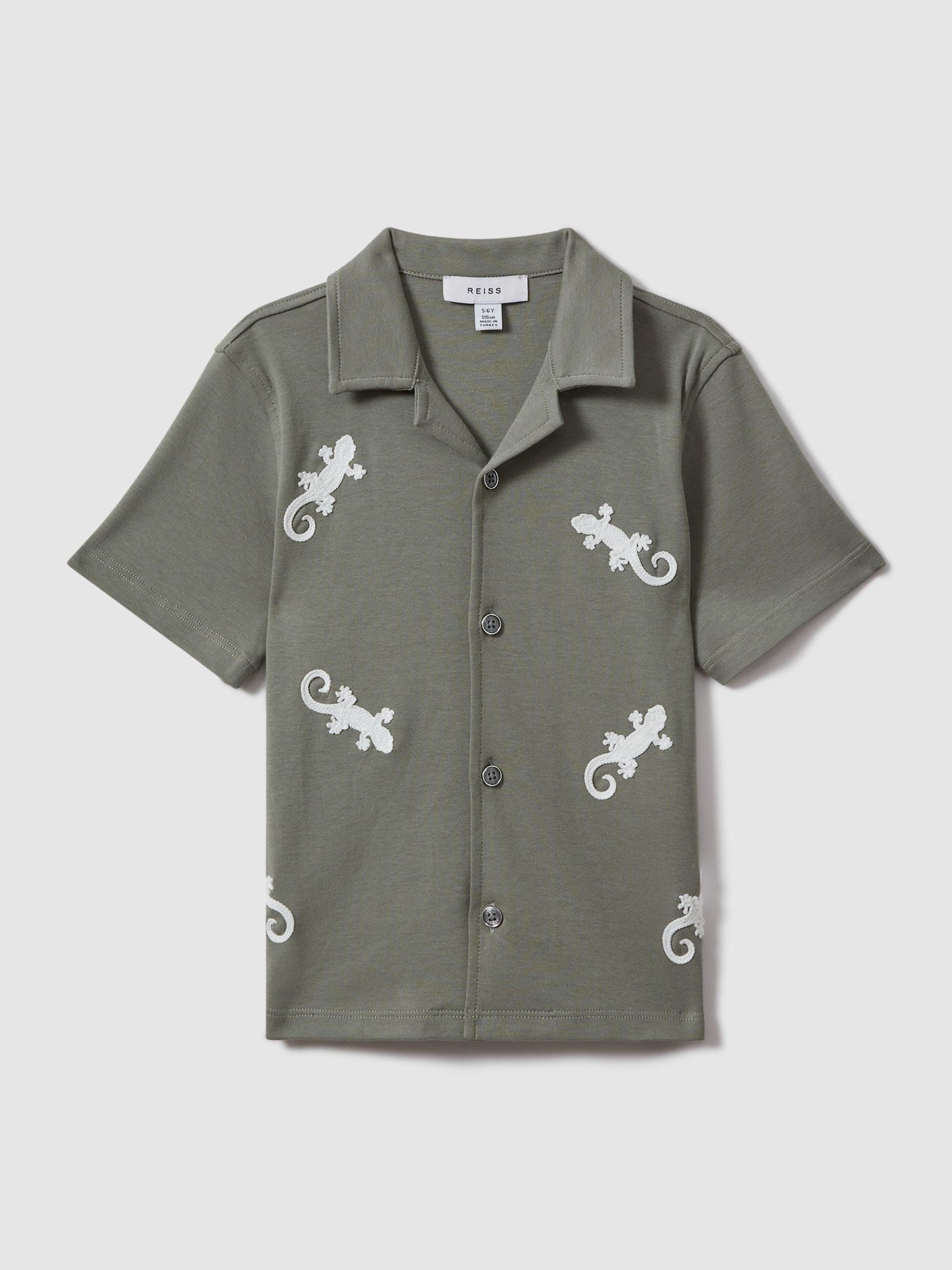 Dsiney Kidz - Reiss Sage/White Thar 9-13 yrs Cotton Reptile Patch Cuban Collar Shirt image 2