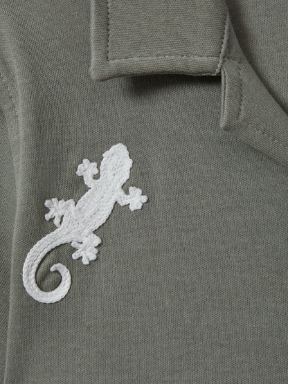 Dsiney Kidz - Reiss Sage/White Thar 9-13 yrs Cotton Reptile Patch Cuban Collar Shirt image 4