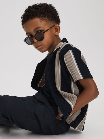 Dsiney Kidz - Reiss Navy/Stone Alton Junior Ribbed Cuban Collar Shirt image 1