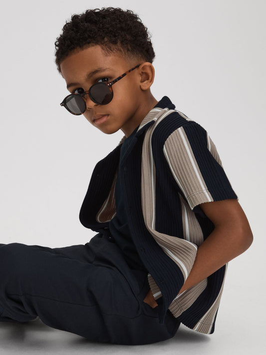 Disney Kidz - Reiss Navy/Stone Alton Junior Ribbed Cuban Collar Shirt image 1