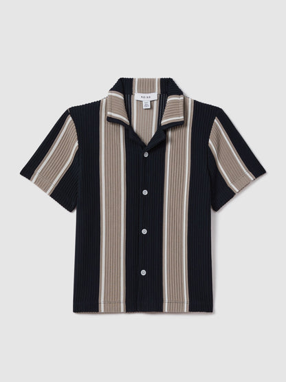 Dsiney Kidz - Reiss Navy/Stone Alton Junior Ribbed Cuban Collar Shirt image 2