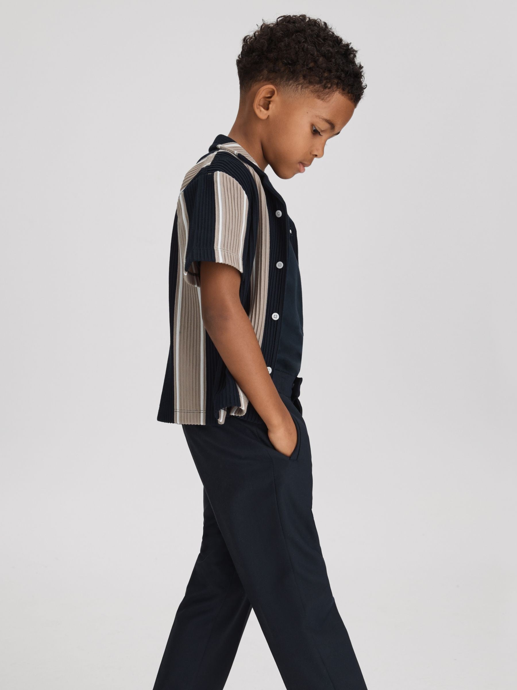 Dsiney Kidz - Reiss Navy/Stone Alton Junior Ribbed Cuban Collar Shirt image 3