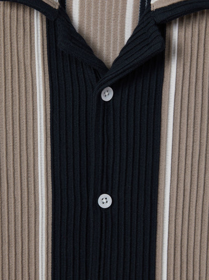 Dsiney Kidz - Reiss Navy/Stone Alton Junior Ribbed Cuban Collar Shirt image 4