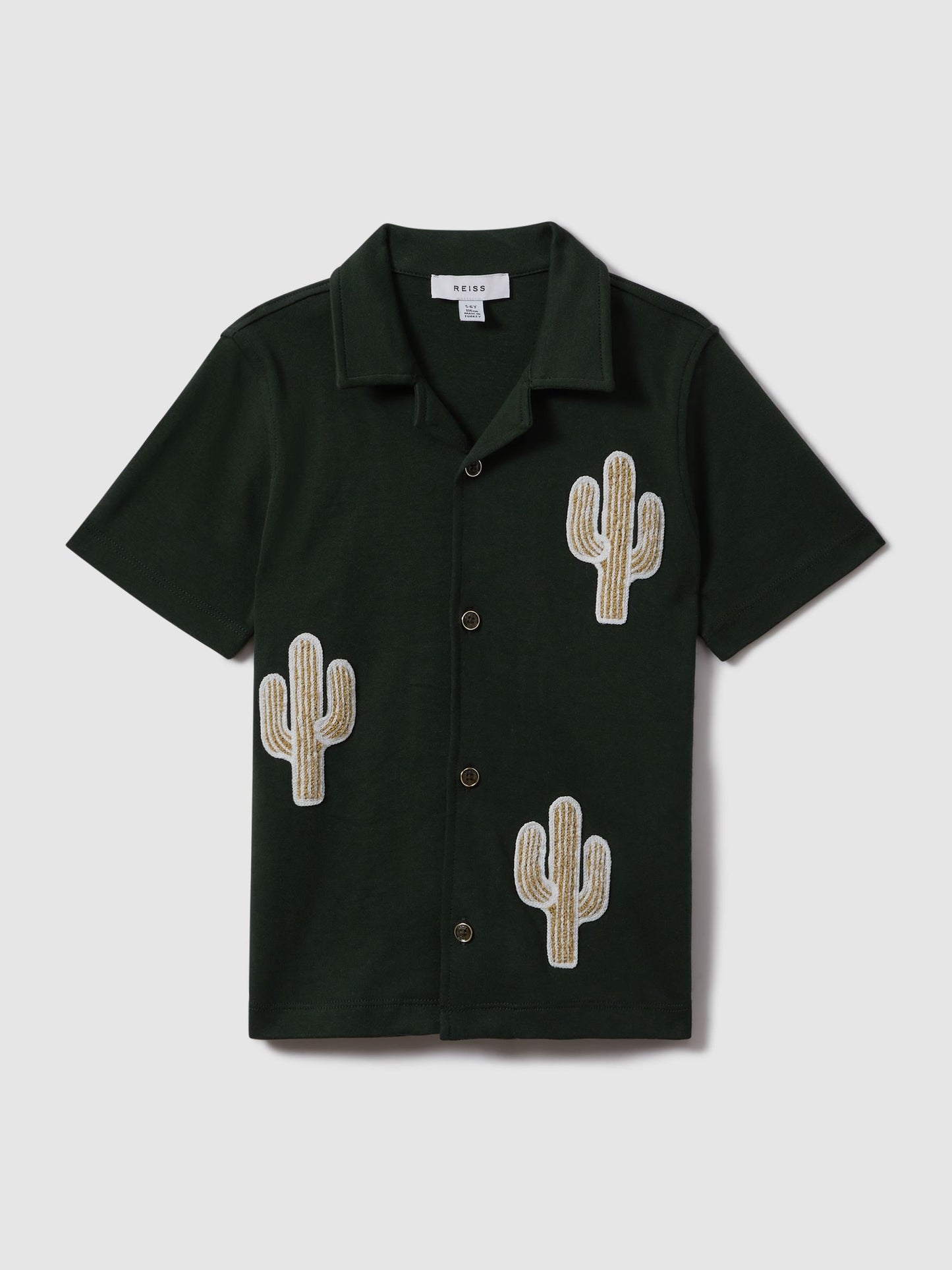 Dsiney Kidz - Reiss Dark Green Stan 3-9 yrs Cotton Cactus Patch Cuban Collar Shirt image 1