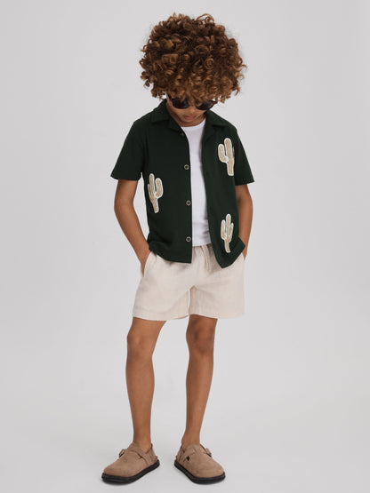 Dsiney Kidz - Reiss Dark Green Stan 3-9 yrs Cotton Cactus Patch Cuban Collar Shirt image 2