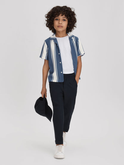 Dsiney Kidz - Reiss Airforce Blue/White Alton 3-9 yrs Ribbed Cuban Collar Shirt image 1