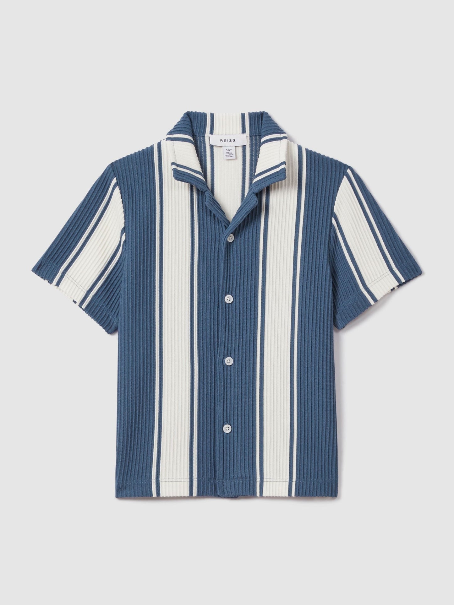 Dsiney Kidz - Reiss Airforce Blue/White Alton 3-9 yrs Ribbed Cuban Collar Shirt image 2