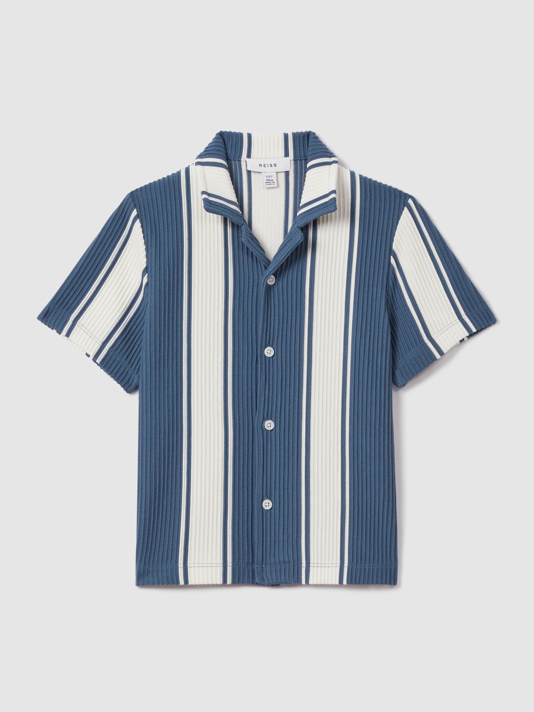 Dsiney Kidz - Reiss Airforce Blue/White Alton 3-9 yrs Ribbed Cuban Collar Shirt image 2