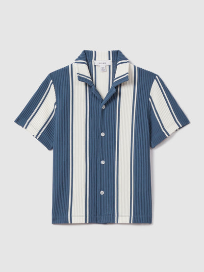 Dsiney Kidz - Reiss Airforce Blue/White Alton 3-9 yrs Ribbed Cuban Collar Shirt image 2