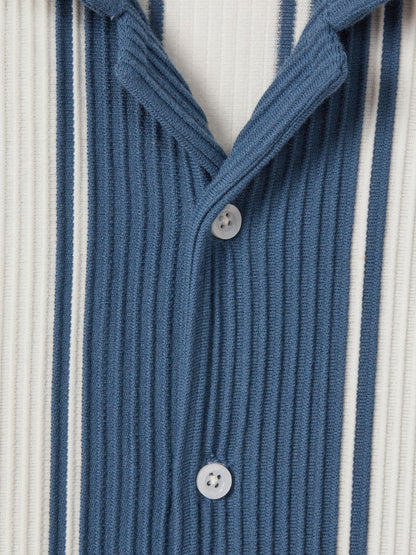 Dsiney Kidz - Reiss Airforce Blue/White Alton 3-9 yrs Ribbed Cuban Collar Shirt image 4