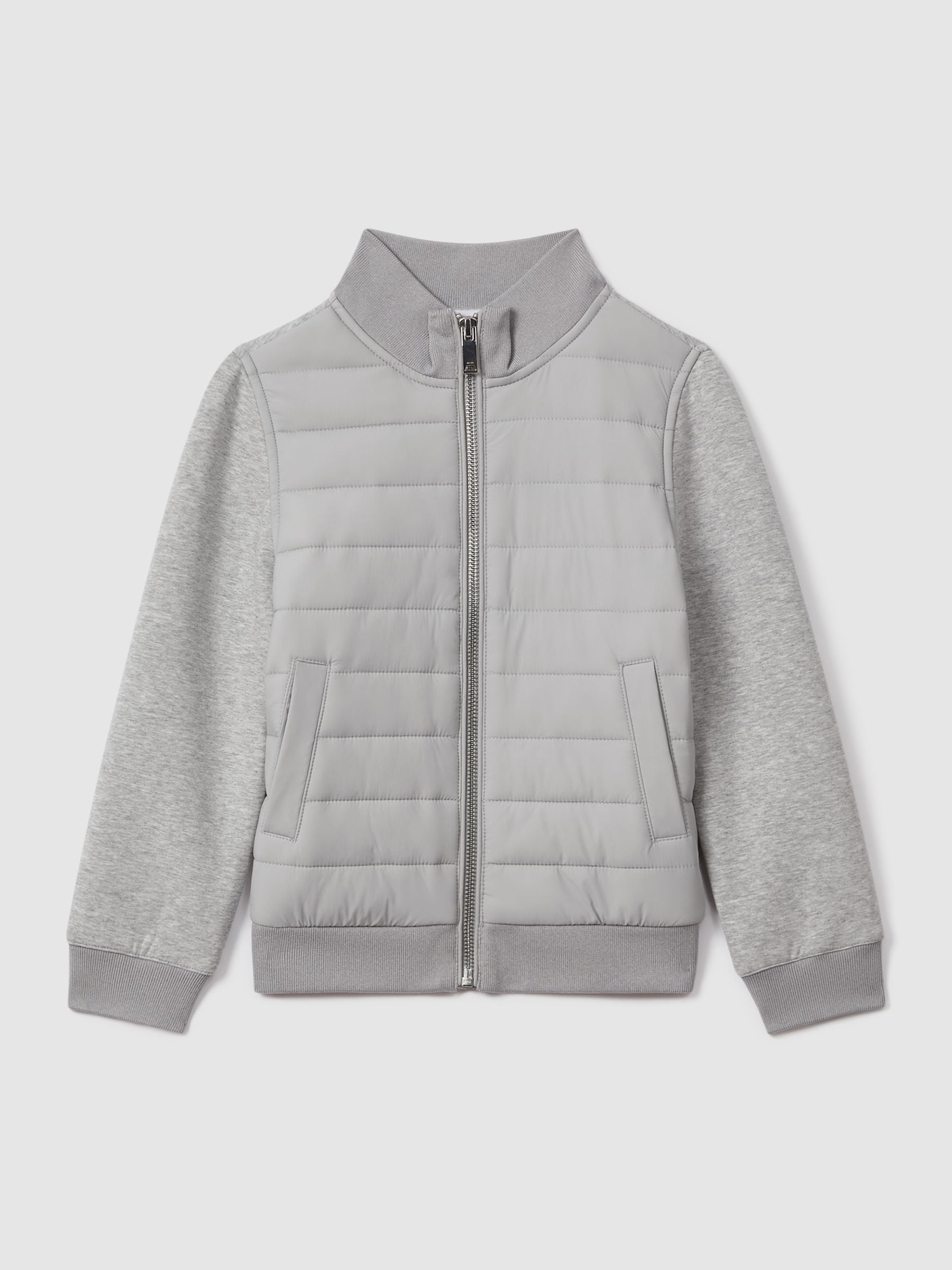Dsiney Kidz - Reiss Grey Melange Flintoff 9-13 yrs Funnel Neck Quilted Hybrid Jacket image 1