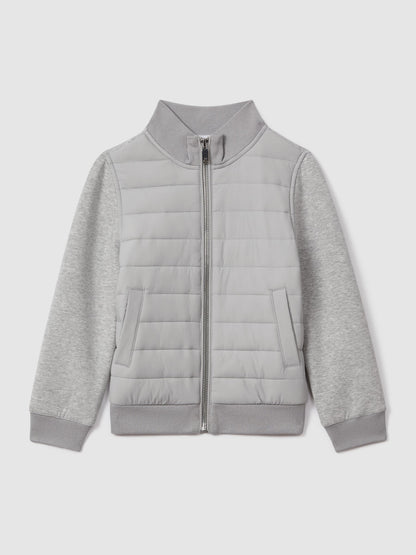 Dsiney Kidz - Reiss Grey Melange Flintoff 9-13 yrs Funnel Neck Quilted Hybrid Jacket image 1