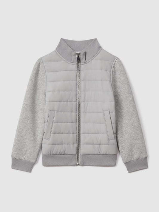 Dsiney Kidz - Reiss Grey Melange Flintoff 9-13 yrs Funnel Neck Quilted Hybrid Jacket image 1