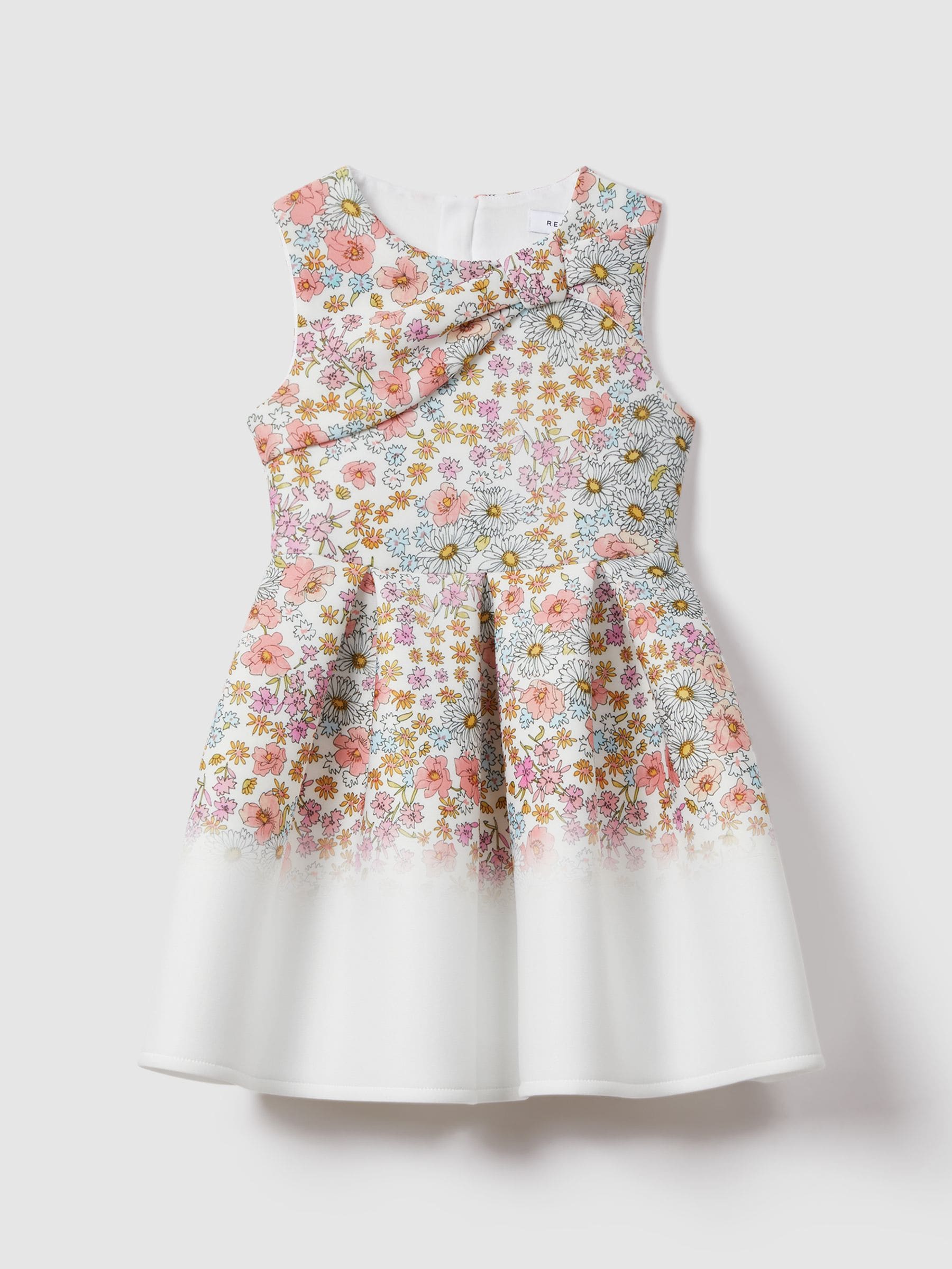 Dsiney Kidz - Reiss Pink Print Emmie 4-9 yrs Floral Scuba Bow Fit-and-Flare Dress image 1