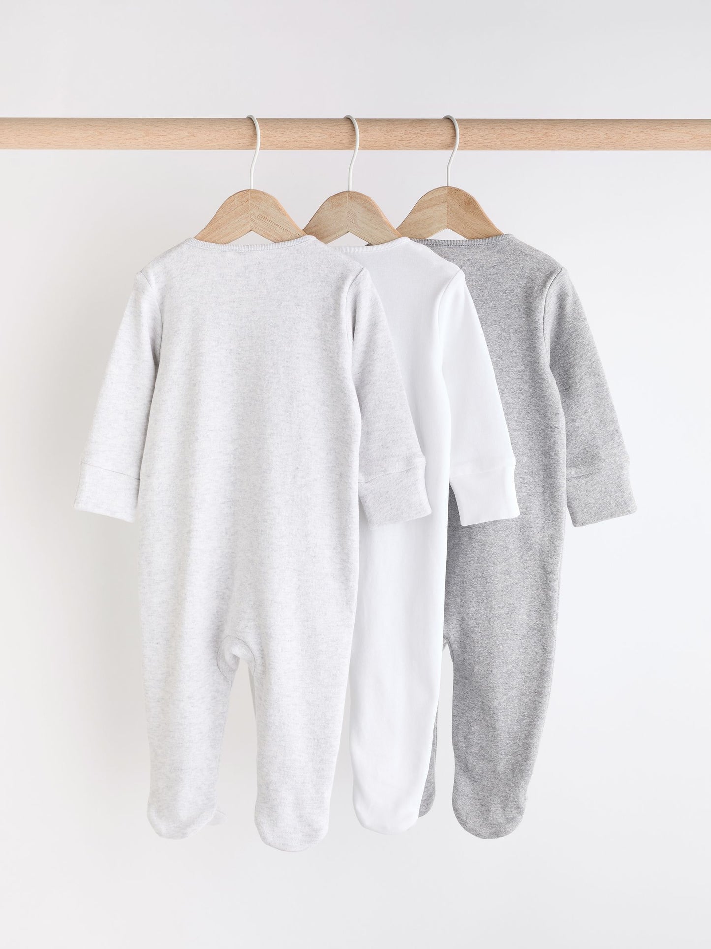 Grey Essential Zipped 100% Cotton Baby Sleepsuits 3 Pack (0-3yrs) image 2