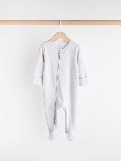 Grey Essential Zipped 100% Cotton Baby Sleepsuits 3 Pack (0-3yrs) image 3