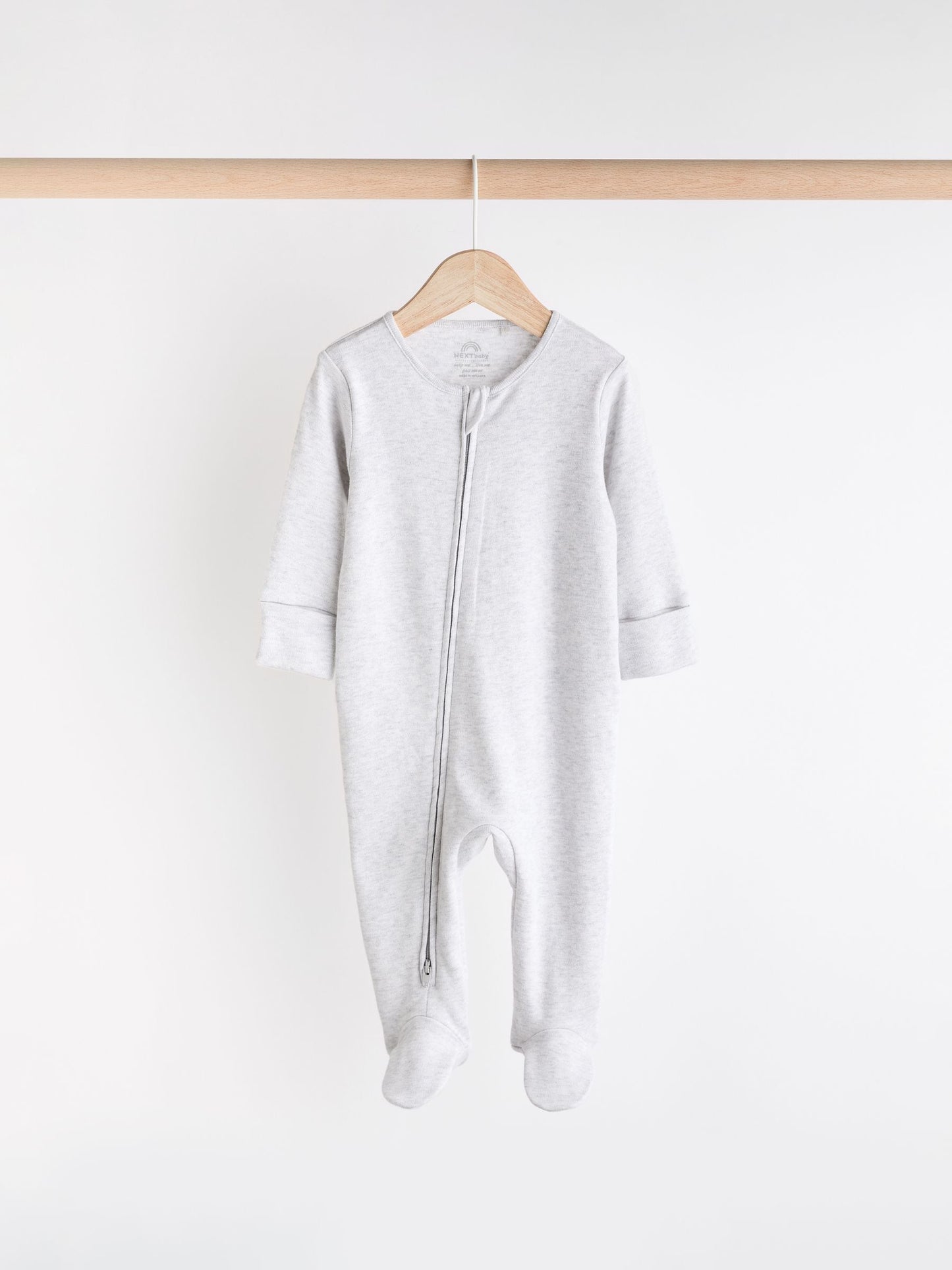 Grey Essential Zipped 100% Cotton Baby Sleepsuits 3 Pack (0-3yrs) image 3
