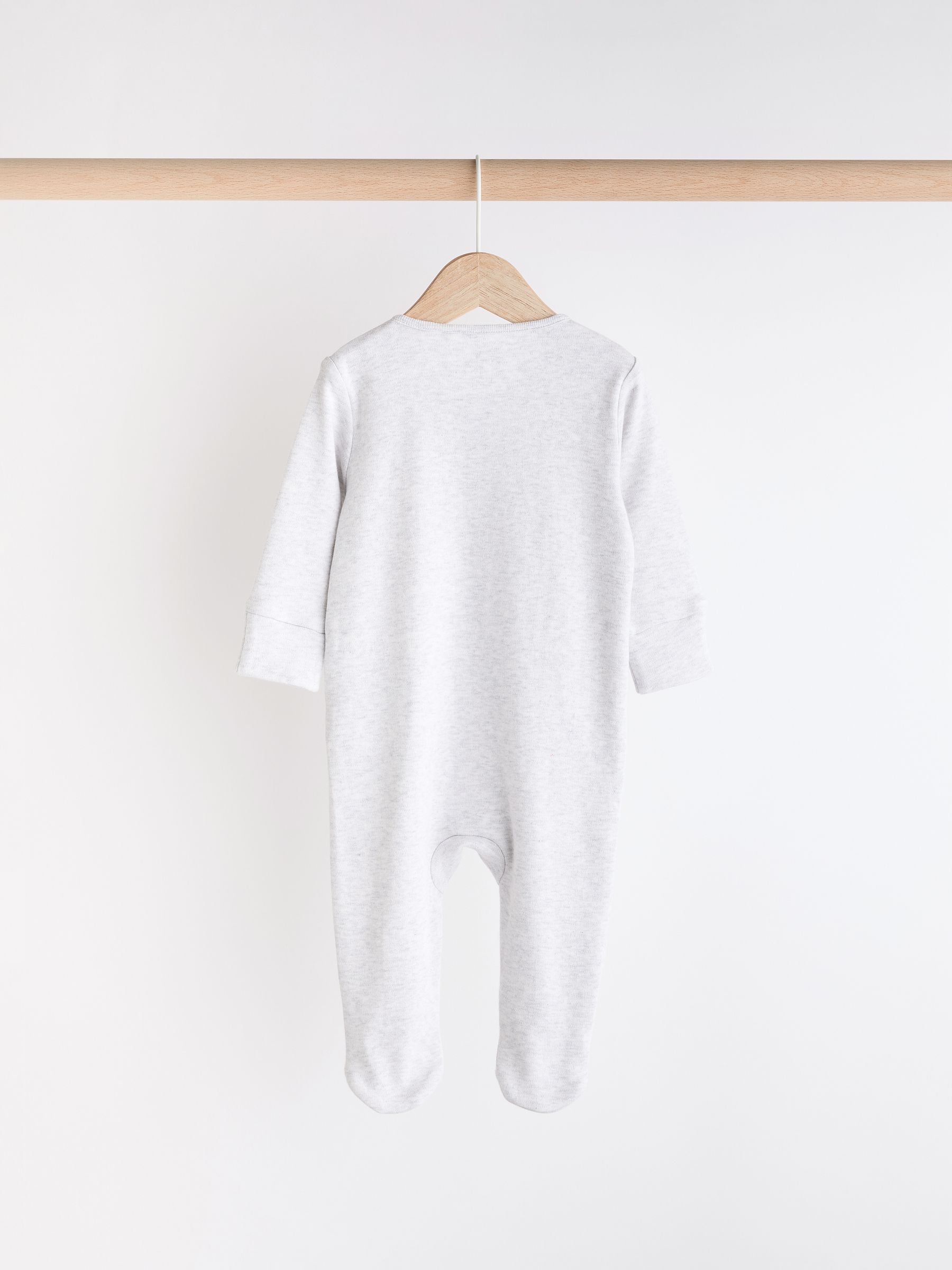Grey Essential Zipped 100% Cotton Baby Sleepsuits 3 Pack (0-3yrs) image 4