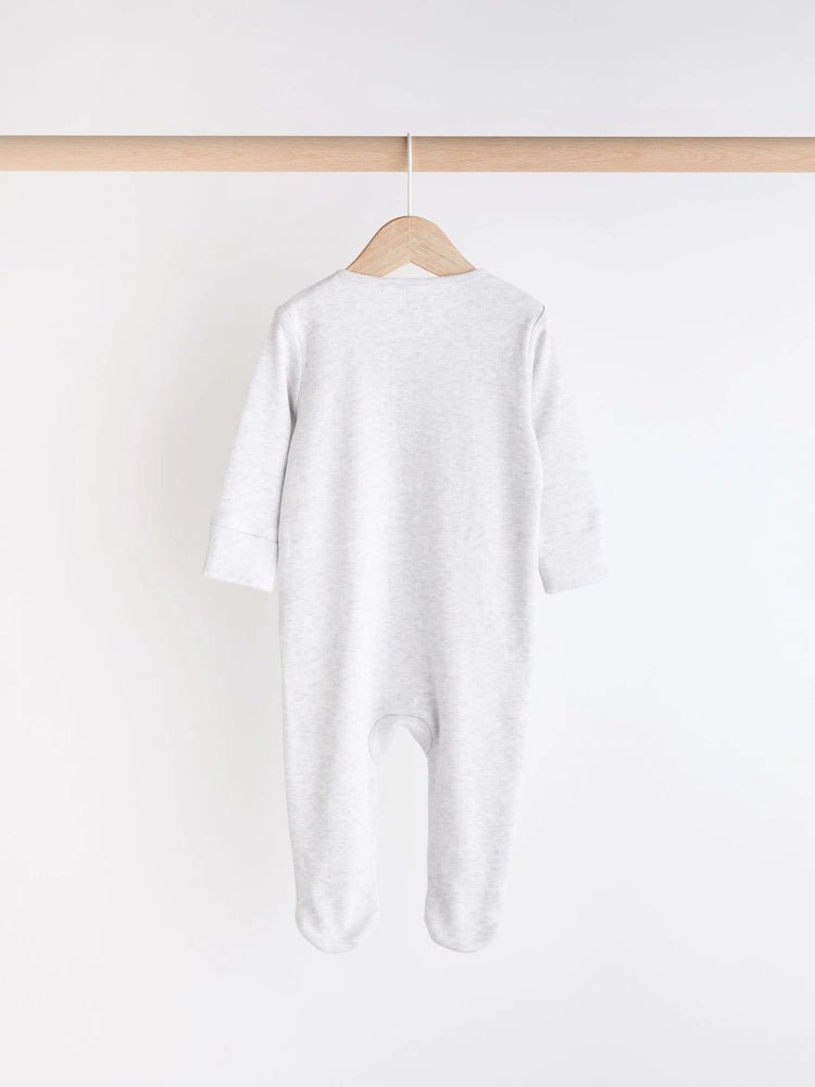 Grey Essential Zipped 100% Cotton Baby Sleepsuits 3 Pack (0-3yrs)