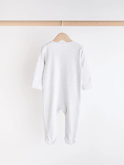 Grey Essential Zipped 100% Cotton Baby Sleepsuits 3 Pack (0-3yrs)