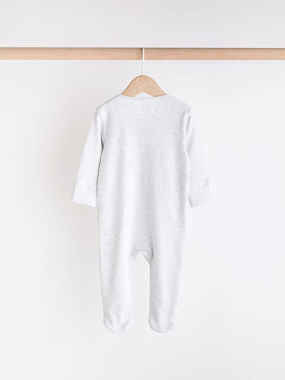 Grey Essential Zipped 100% Cotton Baby Sleepsuits 3 Pack (0-3yrs) image 4