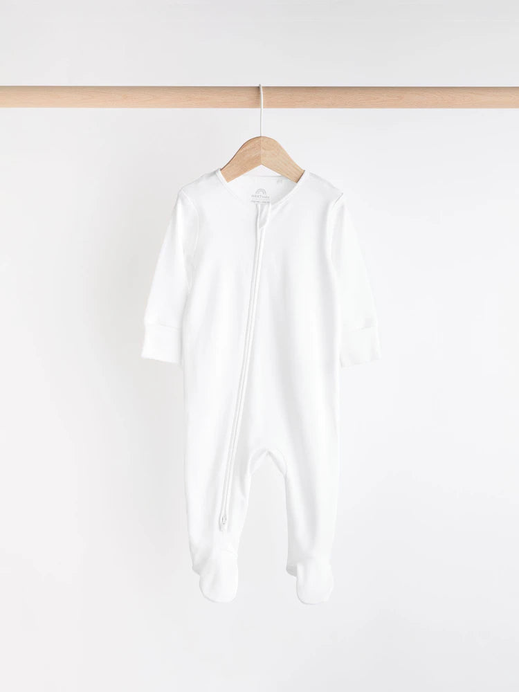 Grey Essential Zipped 100% Cotton Baby Sleepsuits 3 Pack (0-3yrs)