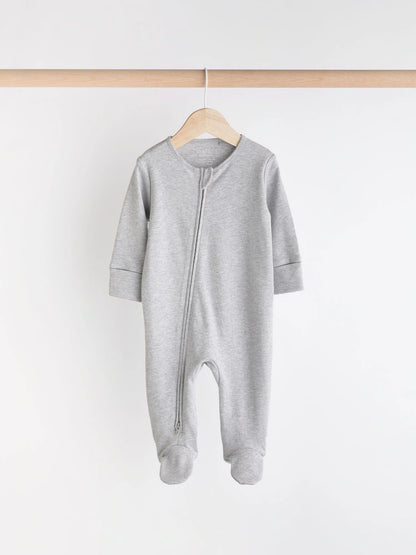 Grey Essential Zipped 100% Cotton Baby Sleepsuits 3 Pack (0-3yrs)