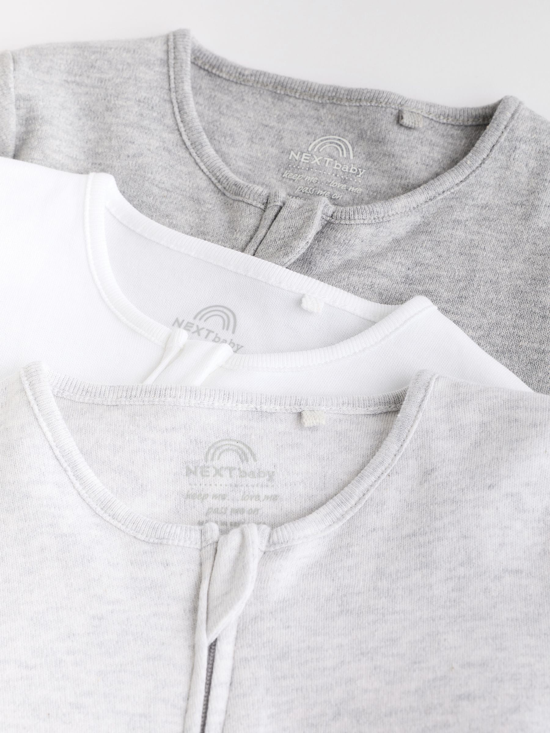 Grey Essential Zipped 100% Cotton Baby Sleepsuits 3 Pack (0-3yrs) image 8