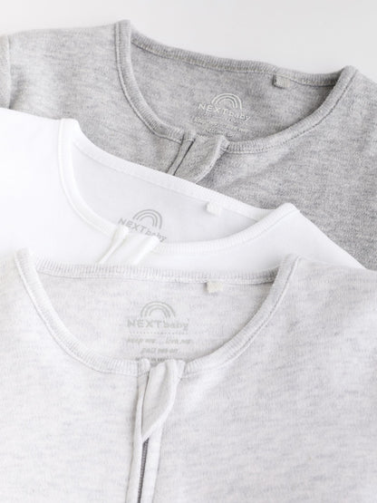 Grey Essential Zipped 100% Cotton Baby Sleepsuits 3 Pack (0-3yrs) image 8