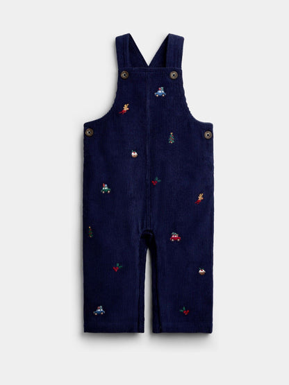 Dsiney Kidz - JoJo Maman Bébé Navy Blue Christmas Embroidered Dungaree & Bodysuit Set image 4
