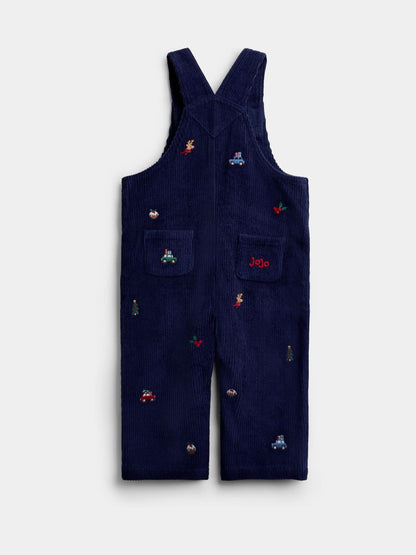 Dsiney Kidz - JoJo Maman Bébé Navy Blue Christmas Embroidered Dungaree & Bodysuit Set image 5