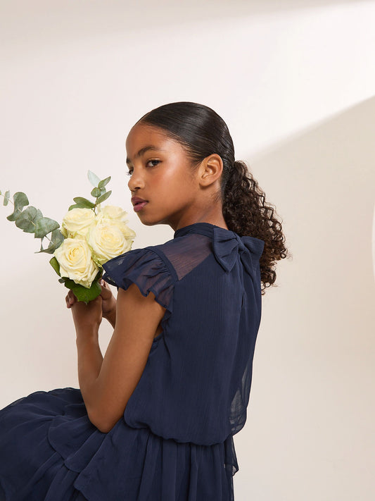 Dsiney Kidz - Lipsy Navy Blue Flutter Sleeve Tiered Occasion Dress (7-16yrs) image 2