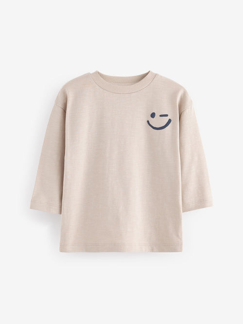 Ecru Cream Long Sleeves Semi Plain T-Shirt (3mths-7yrs) image 1