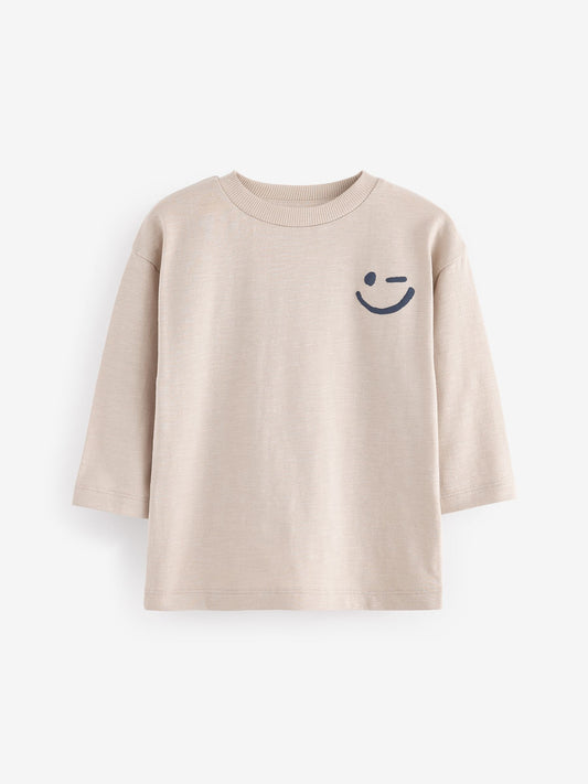 Ecru Cream Long Sleeves Semi Plain T-Shirt (3mths-7yrs) image 1