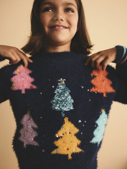 Blue Christmas Tree Jumper (3-16yrs)
