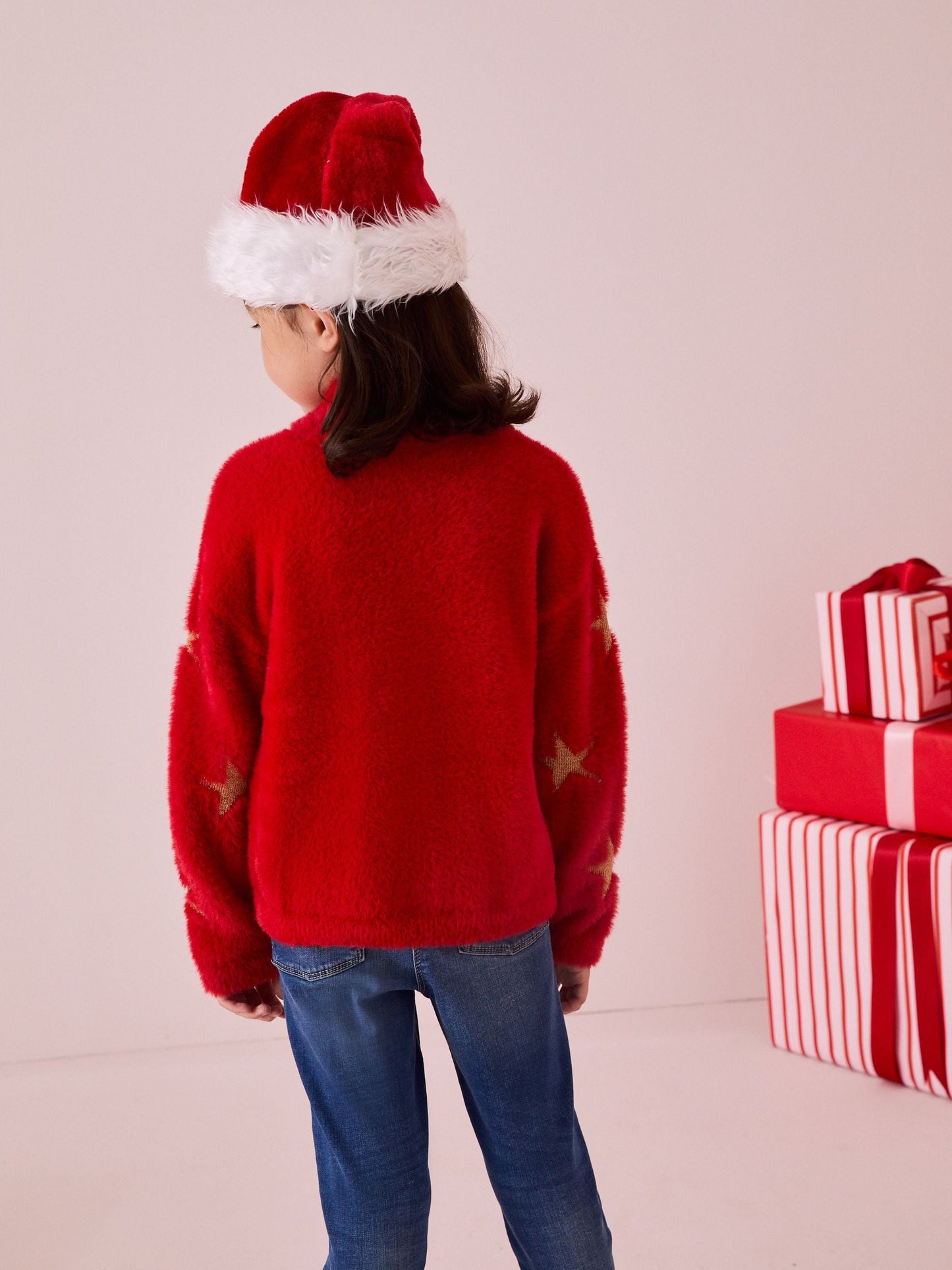 Red Fluffy Reindeer Jumper (3-16yrs) (3-16yrs)