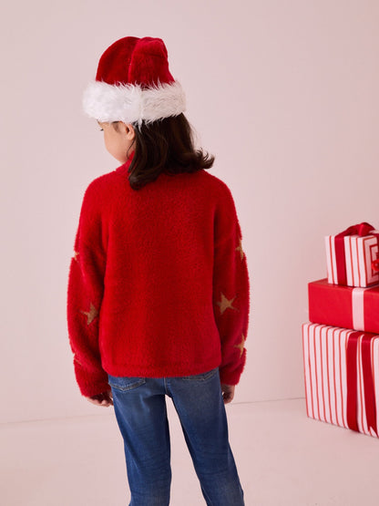Red Fluffy Reindeer Jumper (3-16yrs) (3-16yrs)