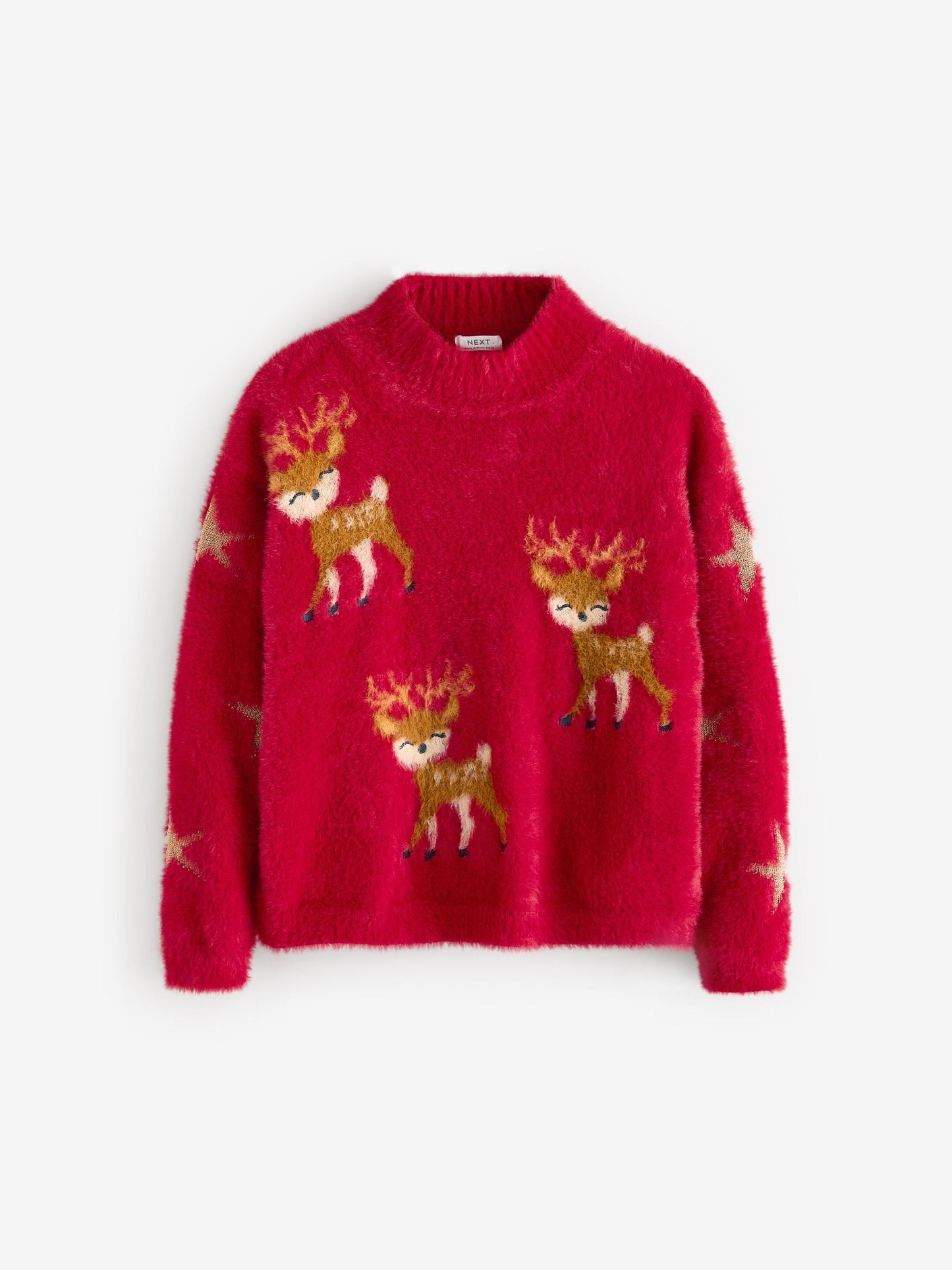 Red Fluffy Reindeer Jumper (3-16yrs) (3-16yrs)
