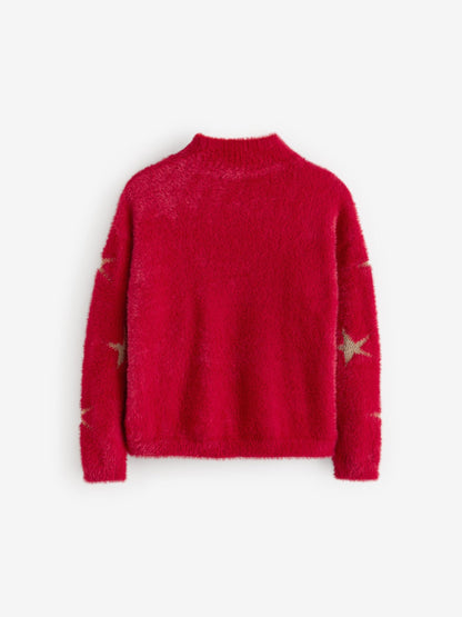 Red Fluffy Reindeer Jumper (3-16yrs) (3-16yrs)
