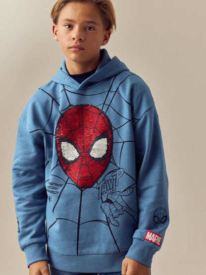 Mid Blue Spiderman Flip Sequin Hoodie (3-16yrs)
