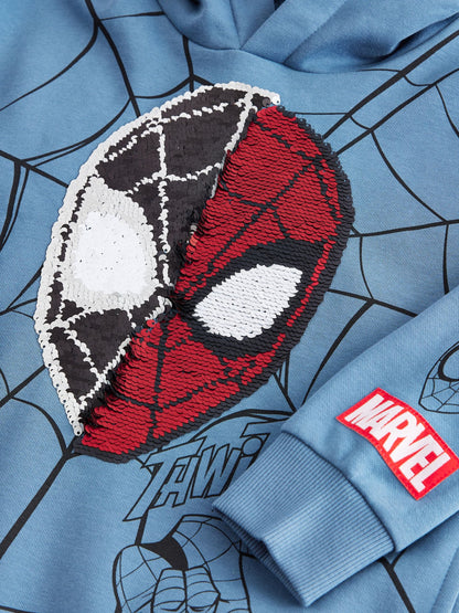 Mid Blue Spiderman Flip Sequin Hoodie (3-16yrs)